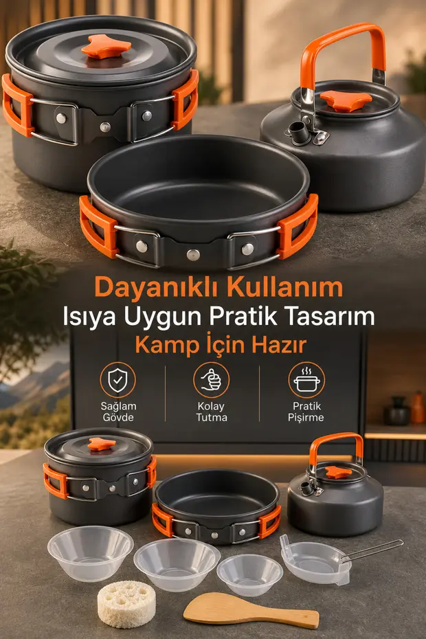 Kamp Tencere Seti 3’lü – Hafif & Kompakt Tasarım